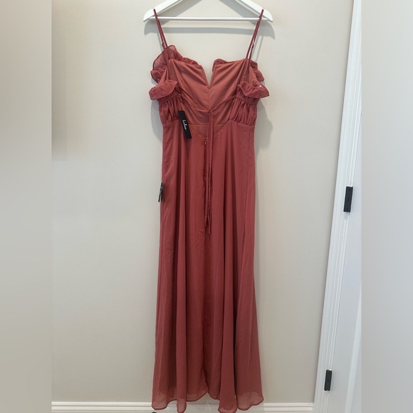 Lulus Exemplary Beauty Rusty Rose Sleeveless Tie Back Maxi Dress Wedding Guest - Picture 4 of 13